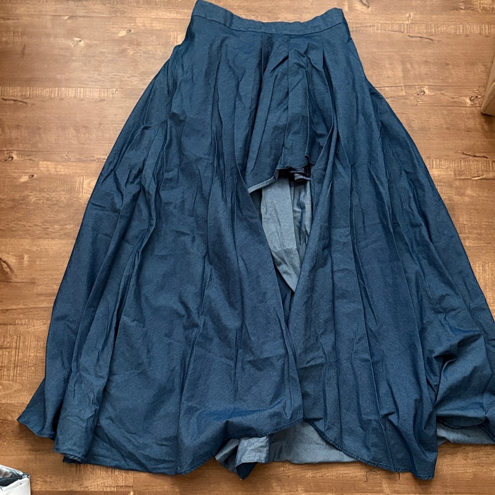 Deep Navy Full Circle Skirt with Asymmetrical Hem